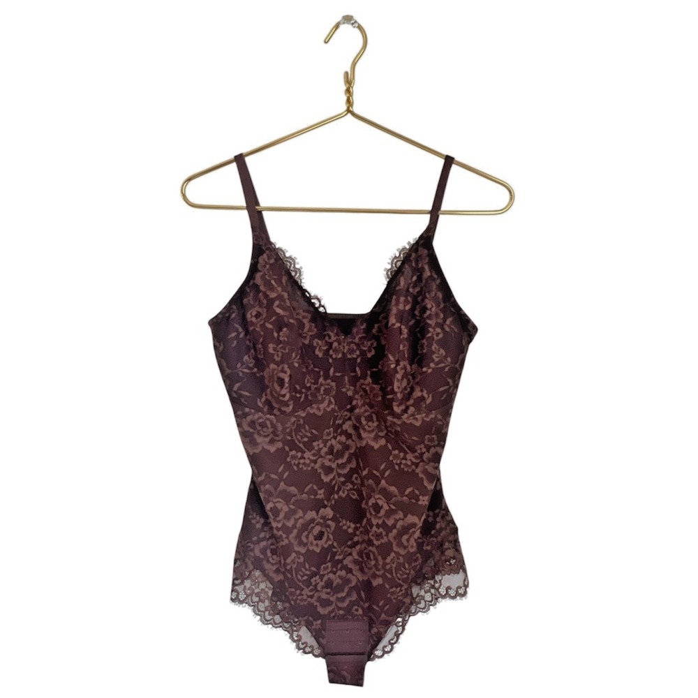 Popilush Bodysuit Lace Shapewear Womens L Brown Floral V Neck Sculpting NWT NEW
